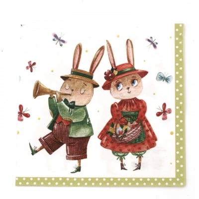 Салфетка ti-flair 33x33 см трипластова  Rabbit Couple with Butterflies  -1 брой