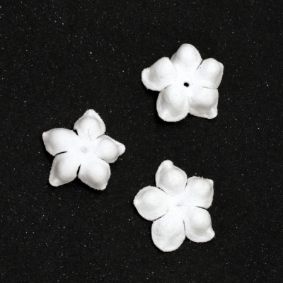 Текстилен елемент за декорация цвете 25 мм цвят бял -10 броя