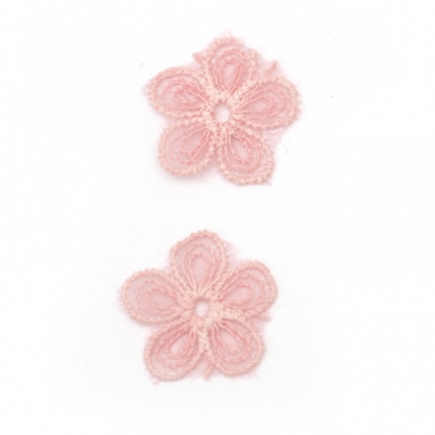 Елемент дантела за декорация цвете 22 мм цвят розов -10 броя
