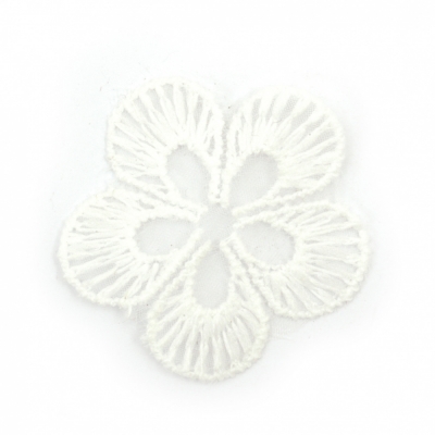 Елемент дантела за декорация цвете 40 мм цвят бял -10 броя