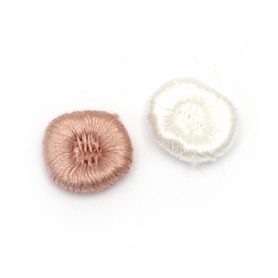 Елемент текстил за декорация кръг 15 мм цвят микс розов, бял -10 броя