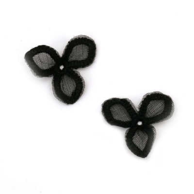 Елемент дантела за декорация цвете 28 мм цвят черен -5 броя