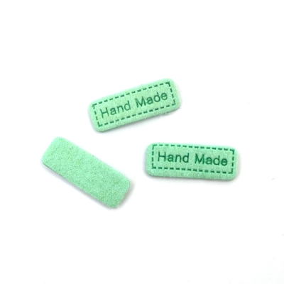 Етикет от мек велур 0.8x22 мм с надпис Handмade цвят мента -10 броя