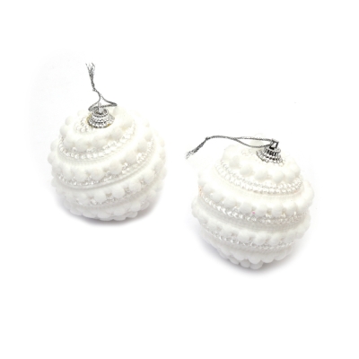 Коплект коледна украса топки 65 мм цвят бял -6 броя