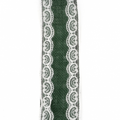 Основа за апликация лента зебло с дантела 6x200 см цвят зелен тъмен