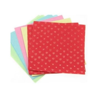 Кубче цветни листи с щампа 6x6 см 5 цвята за декорация и оригами ~50 броя