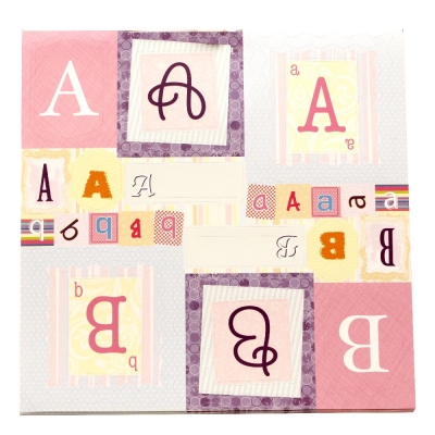 Дизайнерска хартия за скрапбукинг 12 inch (30.5x30.5 см) 13 листа щанцовани самозалепващи азбука