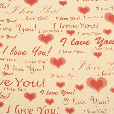 Хартия опаковъчна 50x70 см двулицева - с червен надпис "I LOVE YOU" -1 лист