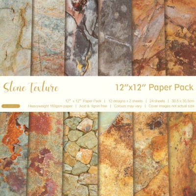 Дизайнерска хартия 160 гр за скрапбукинг, арт и крафт 12 inch (30.5x30.5 см) 12 дизайна x 2 листа Stone texture