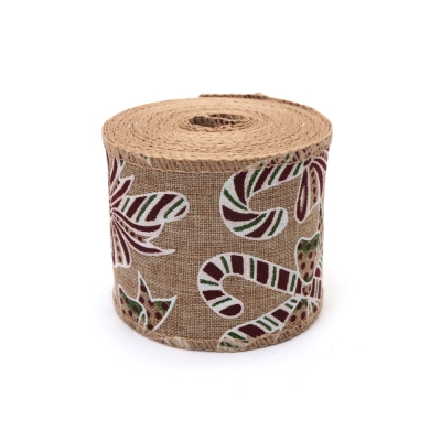 Лента зебло 60 мм с коледна щампа ~6 метра