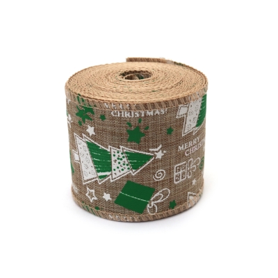 Лента зебло 60 мм с коледна щампа елхи ~6 метра