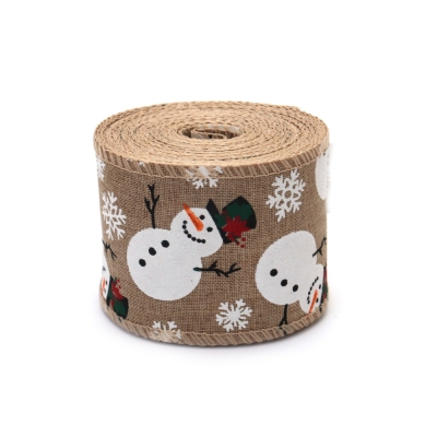 Лента зебло 60 мм с коледна щампа снежен човек ~6 метра