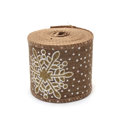 Лента зебло 60 мм с коледна щампа снежинки ~6 метра