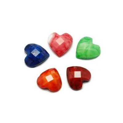 Елементи за декорация акрилен камък сърце 8x8x2 мм 6 цвята в кутия ~24 броя
