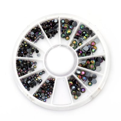 Елементи за декорация полусфера 2.5~1.5x1 мм в кутия  черни дъга в кутия