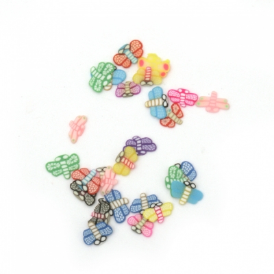 Елементи за декорация фимо 6~3x6~3x0.2~0.4 мм пеперуди АСОРТЕ цветове и форми -5 грама