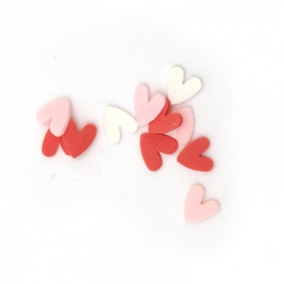 Елементи за декорация фимо 5x5x1 мм сърце АСОРТЕ бяло червено розово -5 грама