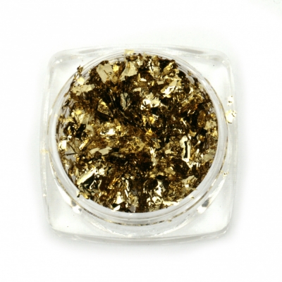 Фолио на люспи за ефект натрошено стъкло в бурканче цвят бяло злато -3 мл ~1 грам
