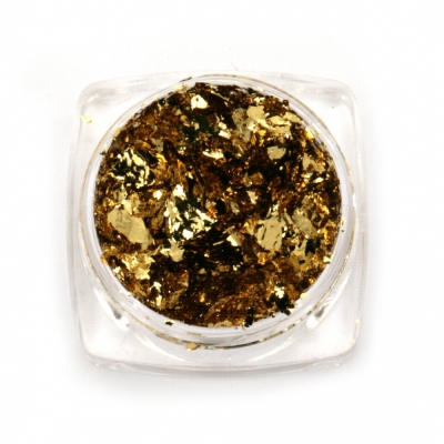 Фолио на люспи за ефект натрошено стъкло в бурканче цвят антично злато -3 мл ~1 грам