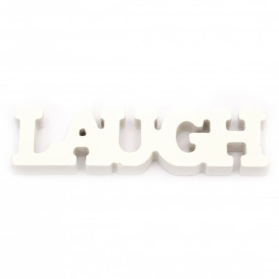 Дървен надпис "LAUGH" 150.5x40x12.5 мм бял