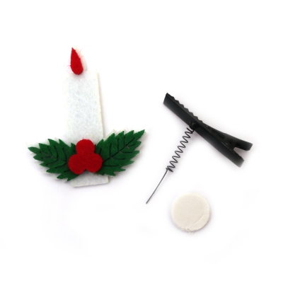 Комплект "Направи си сам" щипки за декорация Коледна свещ от филц -2 броя