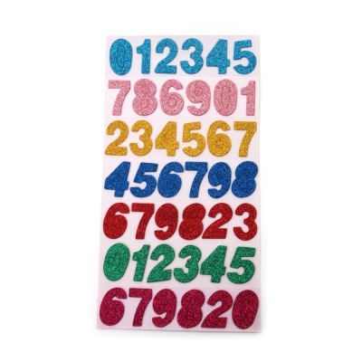 Самозалепващи цифри от EVA материал с брокат 25x35x2 мм цветни -42 цифри