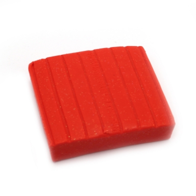 Полимерна глина оранжево-червена с холограмен брокат - 50 грама