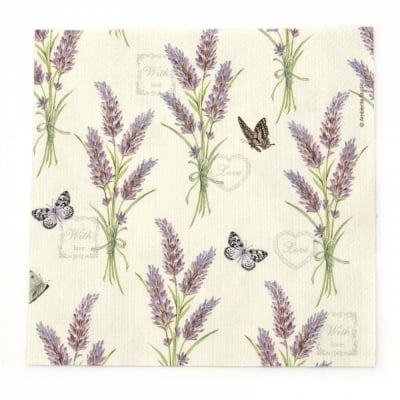 Салфетка за декупаж Ambiente 33x33 см трипластова Lavender With Love Cream-1 брой