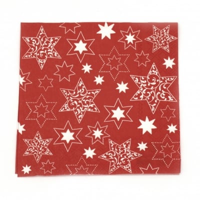 Салфетка за декупаж Ambiente 33x33 см трипластова ORNAMENTS IN STARS NEG RED-1 брой