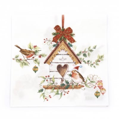 Салфетка за декупаж Ambiente 33x33 см трипластова X-MAS BIRDHOUSE -1 брой