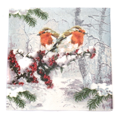 Салфетка за декупаж Ambiente 33x33 см трипластова Winter birds -1 брой