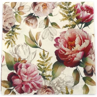 Салфетка за декупаж Ambiente 33x33 см трипластова Peonies composition cream -1 брой