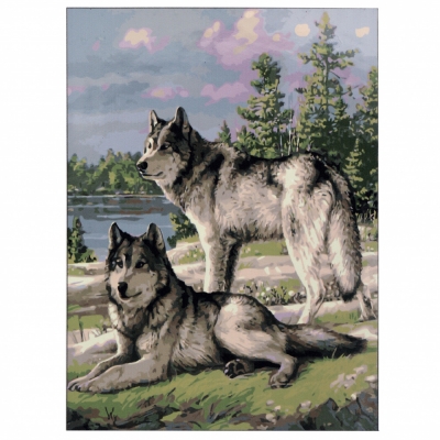 Комплект за рисуване по номера 30x40 см -Два вълка -платно с клинова подрамка и схема,бои и 3 броя четки