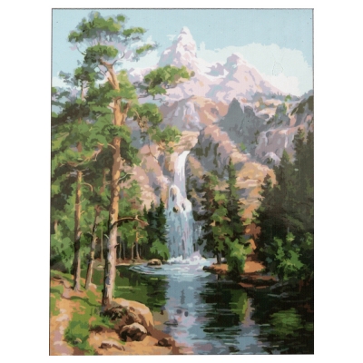 Комплект за рисуване по номера 30x40 см -Водопад -платно с клинова подрамка и схема,бои и 3 броя четки