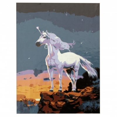 Комплект за рисуване по номера 20x30 см -Еднорог -платно с клинова подрамка и схема,бои и 3 броя четки