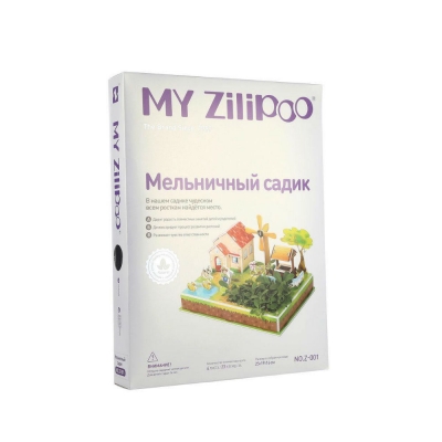 3D пъзел ZILIPOO от пенокартон с жива градина 25x19x16 см -Ферма с вятърна мелница -23 части