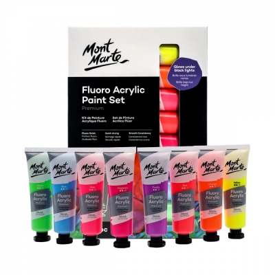 Комплект флуоресцентна акрилна боя Mont Marte Fluoro Acrylic Paint Set 8 цвята x 36 мл