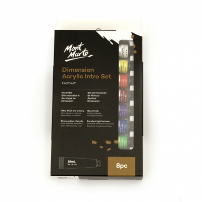 Комплект високо вискозитетна акрилна боя интро гланц MM Dimension Acrylic Intro Set 8 цвята x 18 мл