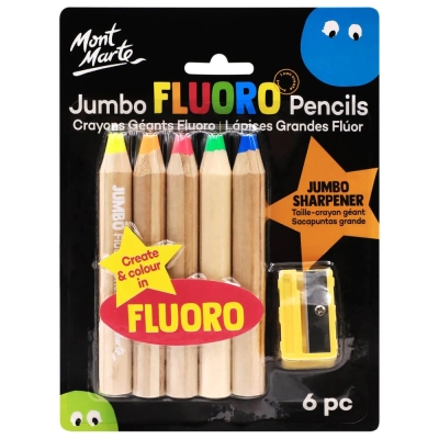Комплект неонови моливи с острилка Jumbo Fluoro Mont Marte Jumbo Neon Pencils with Sharpener -6 бр