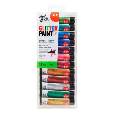 Комплект бои с брокат Mont Marte Glitter Paint 12 броя x 36 мл