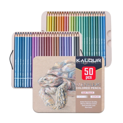 Професионални моливи металически цветове с цветна карта в метална кутия Kalour -50 цвята
