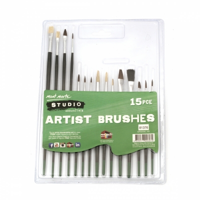 Комплект четки обли и плоски естествен косъм MM Studio Artist Brushes 15 броя