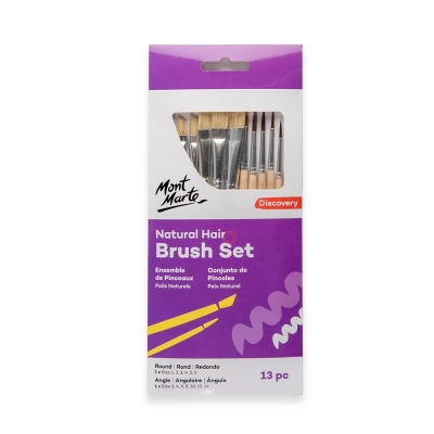 Комплект четки кръгли и ъглови естествен косъм Mont Marte Natural Hair Combo Brush Set -13 броя