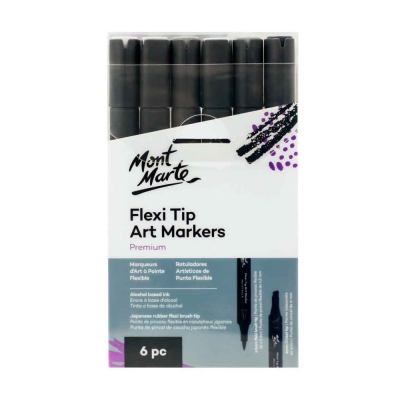 Маркери за рисуване с гъвкав връх Mont Marte Flexi Tip Alcohol Art Markers сива гама 6 броя