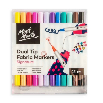 Маркери за текстил с двоен връх Mont Marte Dual Tip Fabric Markers 12 броя