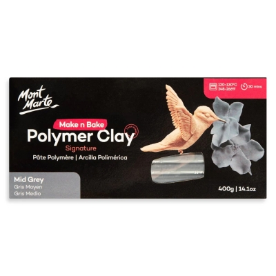 Полимерна глина Mont Marte Make n Bake Polymer Clay Mid Grey 400 грама сива