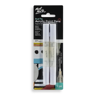 Акрилни маркери с двоен връх Mont Marte Acrylic Paint Pens Dual Tip White 2 броя бели