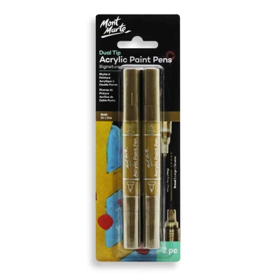 Акрилни маркери с двоен връх Mont Marte Acrylic Paint Pens Dual Tip White 2 броя злато