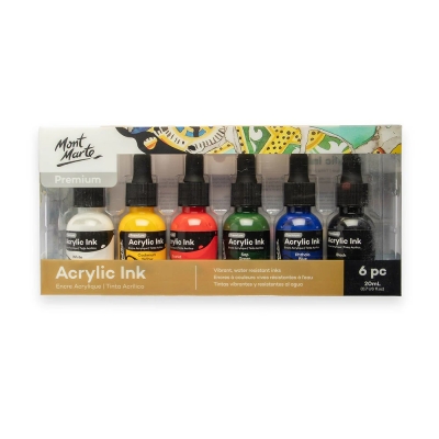 Комплект акрилно мастило Mont Marte Acrylic Ink 6 цвята x 20 мл