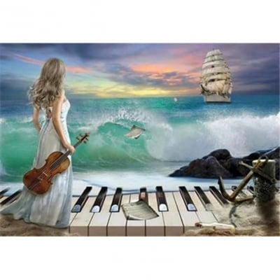 Диамантен гоблен 40x50 см кръгли диаманти пълно облепяне с рамка - Музикално вдъхновение YSG1553